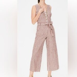 Boden Woman’s Jumpsuit Striped Sleeveless Red and White Linen Blend Size 4